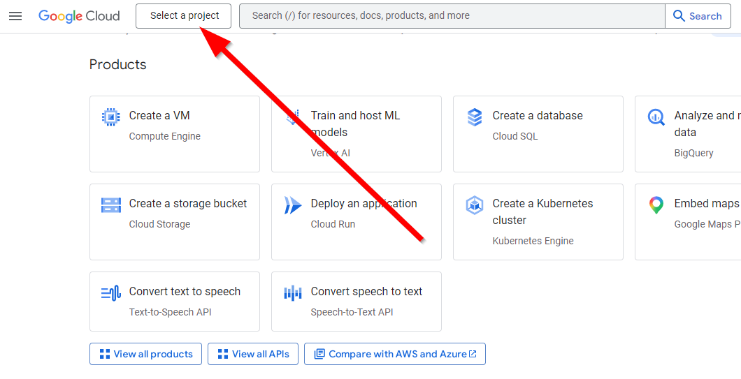 натисни Select project