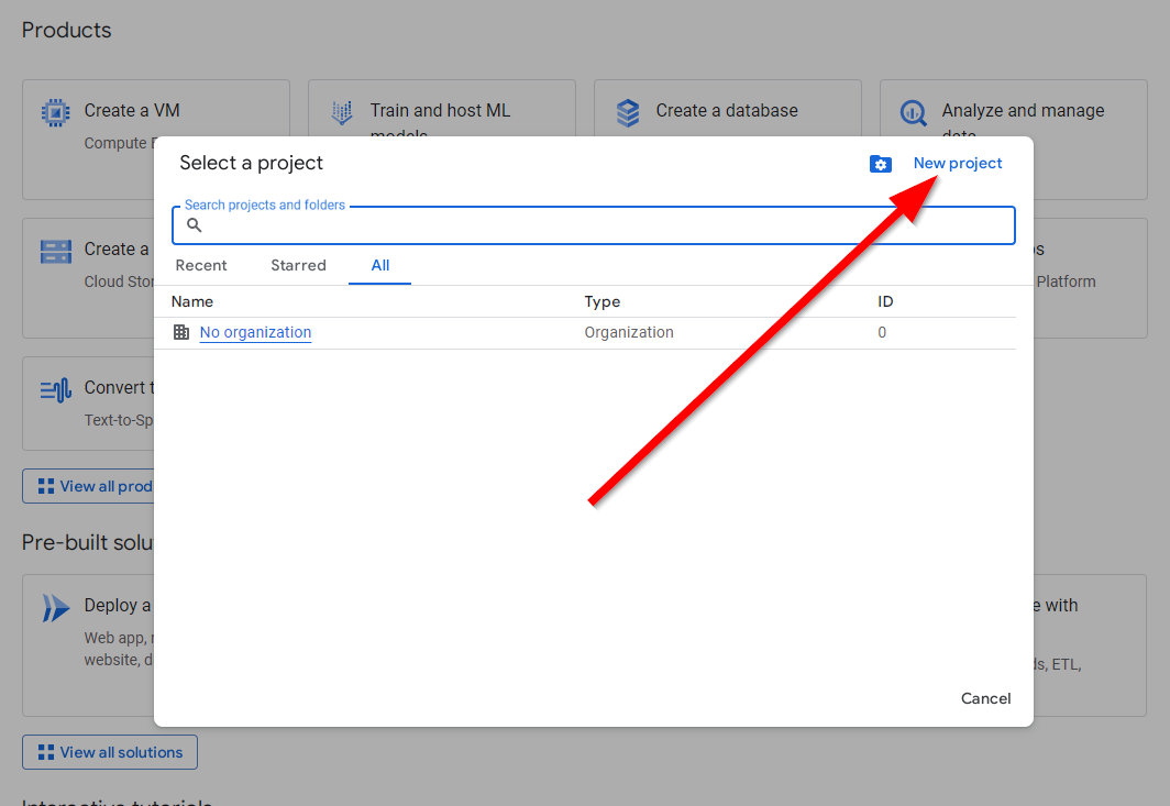 натисни New Project