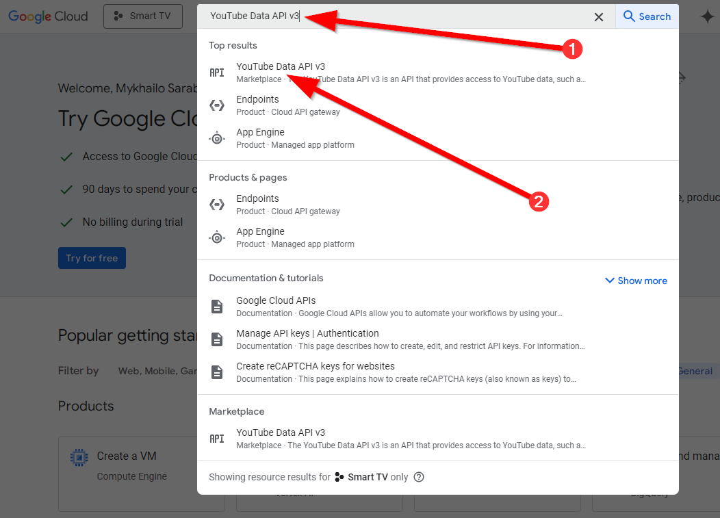 знайди YouTube Data API v3